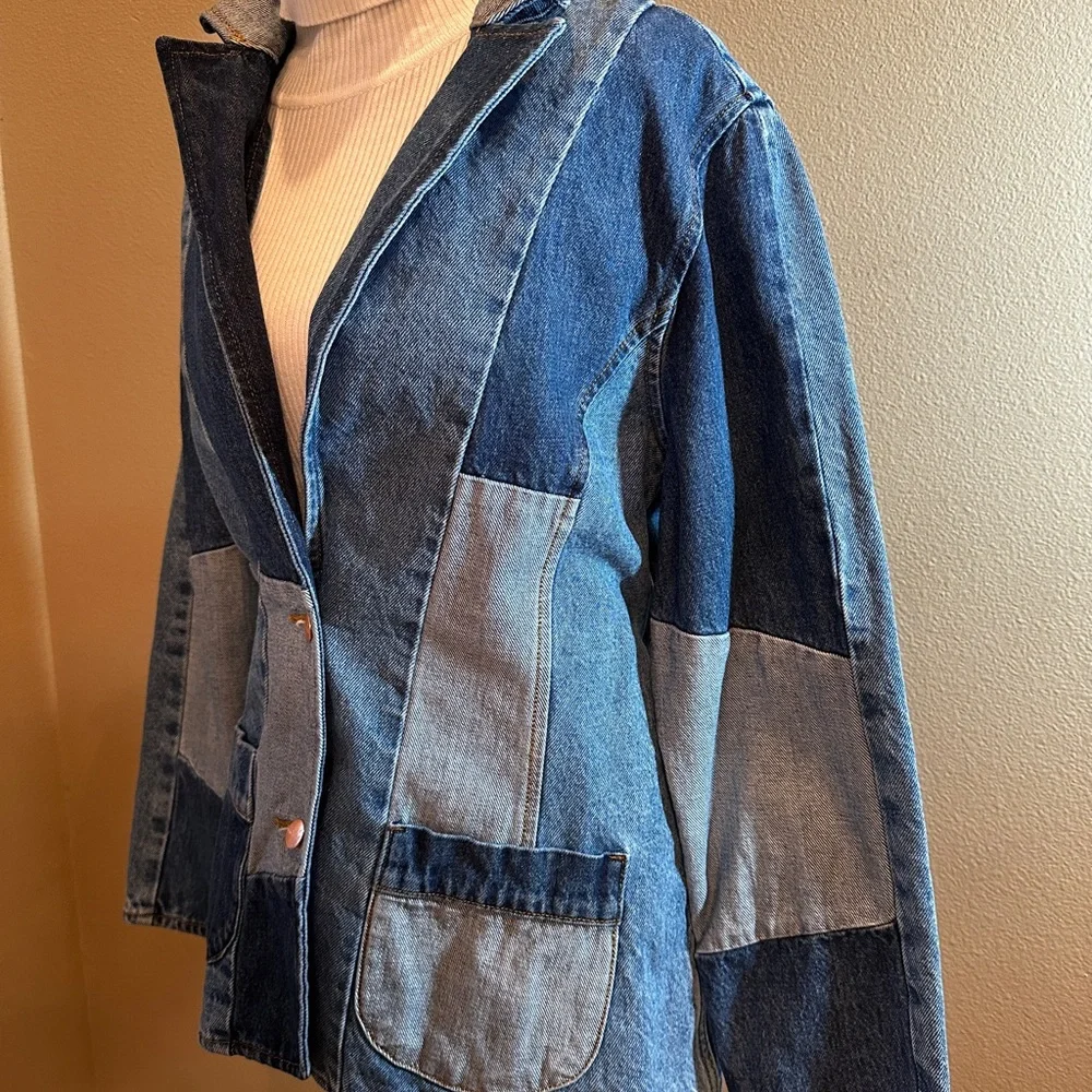 Wrangler x Lainey W Patchwork Denim Blazer Jacket • Rare Collab • Size Large - Picture 7 of 15